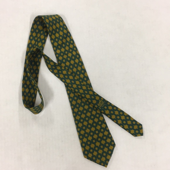 Hermes Vintage Men's Tie Gold and Green 214 FA - Picture 1 of 6